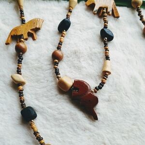 Vintage, Long, Wooden, African Necklace, Fetish, Animal Necklace